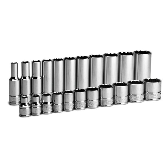 Capri Tools Ensemble de Douilles Peu Profondes et Peu Profondes de 3/8 Po, SAE, 1/4 à 7/8 Po, 22 Pcs