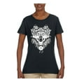 thumbnail image 2 of Drawn Tribal Wolf Animal Lover Womens Graphic T-Shirt, Black, Small, 2 of 3