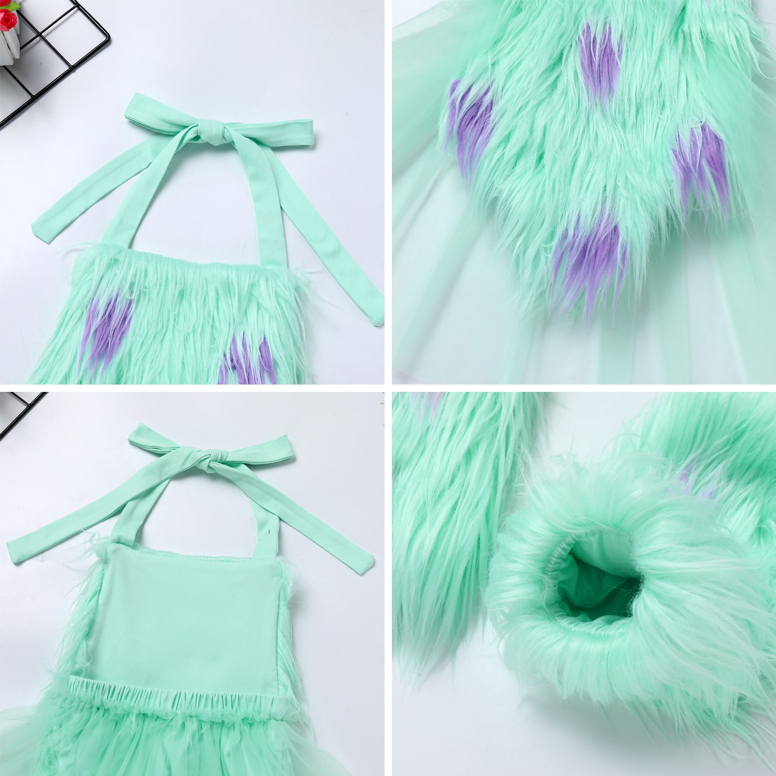 FYMNSI Baby Girl Christmas Outfit Toddler Green Faux Fur Romper Tutu Dress with Leg Warmers Xmas Dress Up Clothes