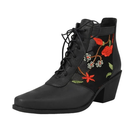 OJSFQUFP Women Ankle Boots Women s Fashion Large Size Retro Embroidery Chinese Women s New Ankle Boots Comfortable Fall Shoes Women s Ankle Boots Red 42