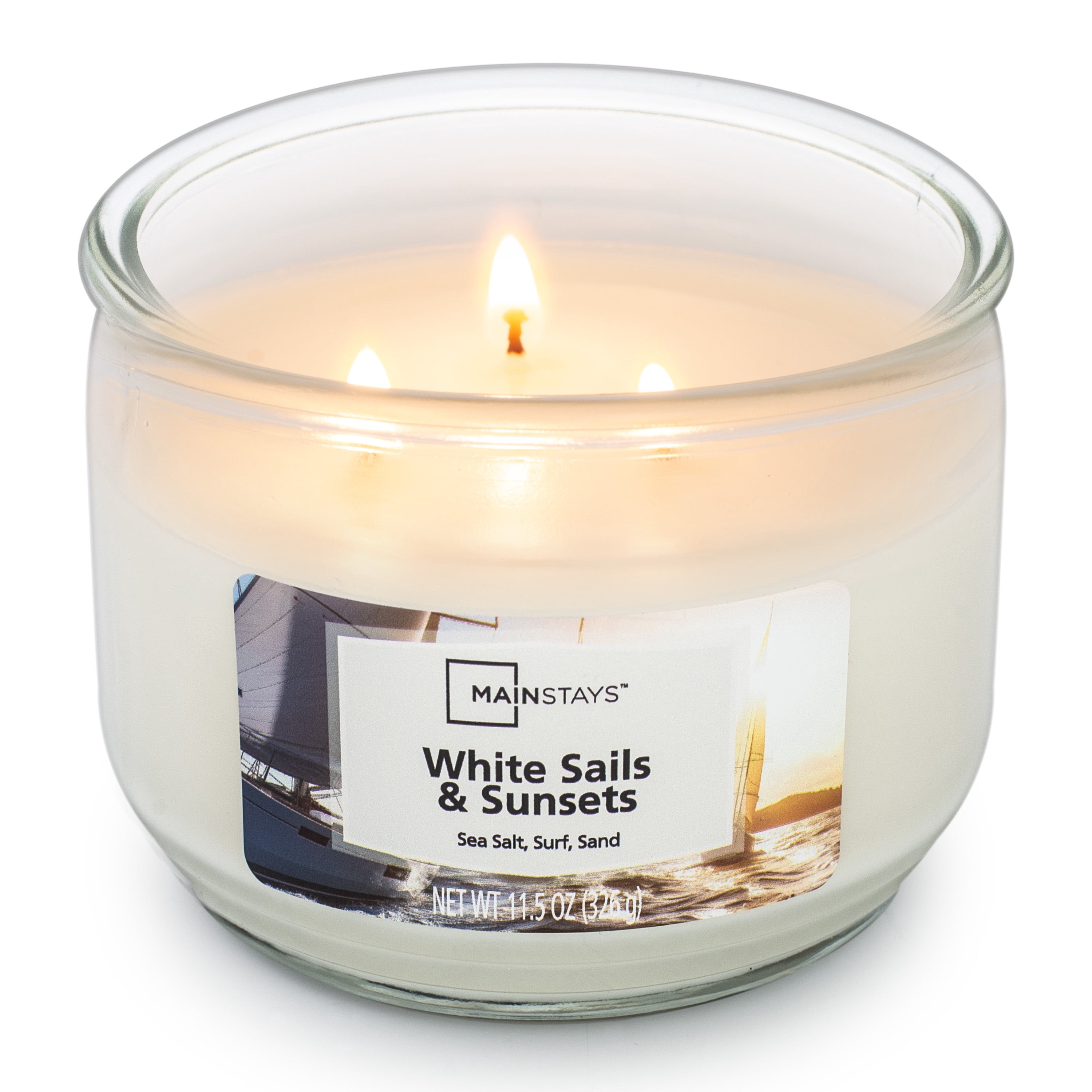 Mainstays White Sails & Sunsets Candle, 3-Wick, 11.5 oz Glass Jar