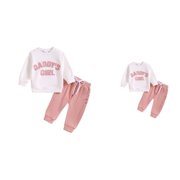 Daddys Girl Toddler Baby Girl Long Sleeve Letter Embroider Pullover Sweatshirt with Stretch Jogger Pants, Fall Winter Outfit Tops