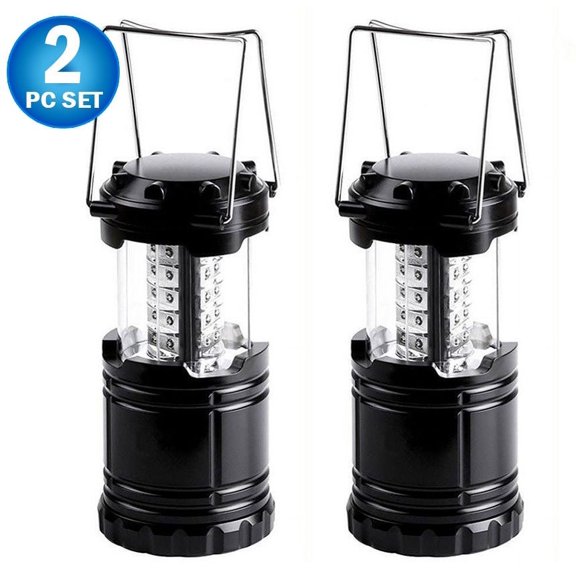 2pc Collapsible Camping Lantern Flashlight COB LED Emergency Light - Magnetic Base, Flashlight, RED SOS & Emergency Light, Handle & Hanging Hook