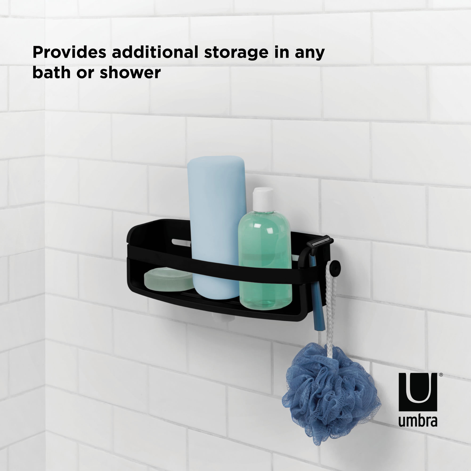 Umbra Flex Gel-Lock Suction Cup Single Shelf Shower Corner Bin