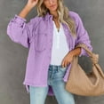 thumbnail image 4 of IROINNID Women's Denim Jacket Solid Color Long Sleeve Leisure Turndown Long Sleeve Hoodless Casual Outerwear Jackets Loose Coat, Purple, 4 of 9