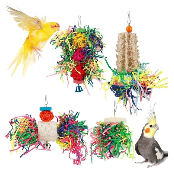 4 Pack Bird Shredding Foraging Toys, Hanging Chewing Toys for Parakeets, Cockatiels, Conures