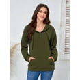 thumbnail image 4 of Hoodies Long Sleeve Drawstring Waffle Pullover Tops for Women Loose Hooded Sweatshirt with Pocket Olive Green XXL, 4 of 10