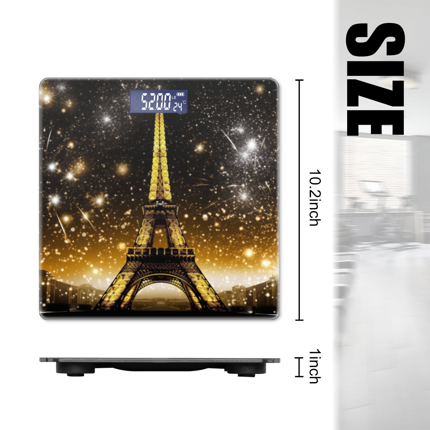 Bathroom Scale, Highly Accurate Digital Body Scale,Precisely Measures Weight up to 400 lbs-Eiffel Tower With Gold And Black Background
