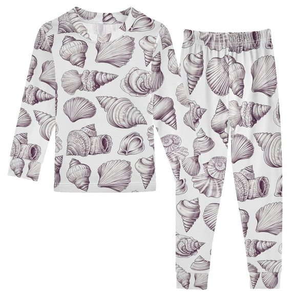 joogoo Seashell Conch 2 Piece Long Sleeve Tee and Pants Cotton Pajama Set 5Y