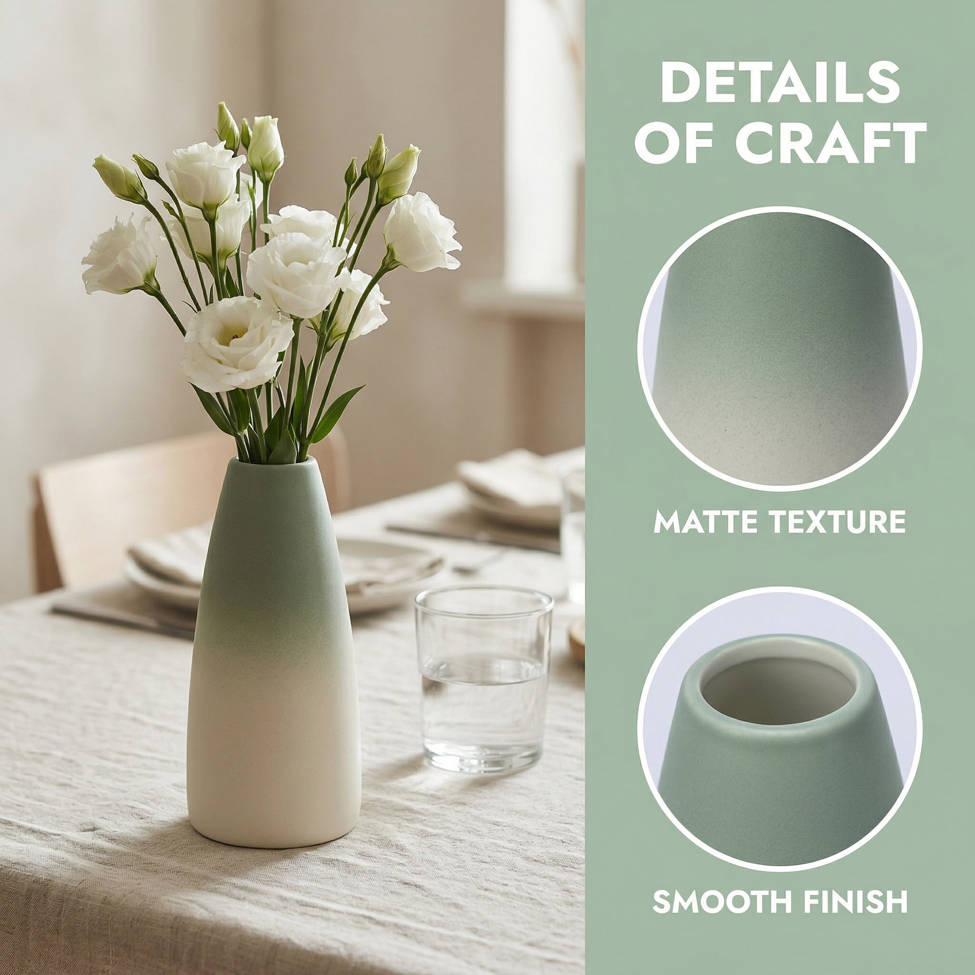 Unique Bargains Modern Ceramic Slim Ribbed Bud Vase for Flower Aqua 2.4"L x 2.4"W x 5"H