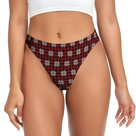 KLL Red Buffalo Plaid Merry Christmas for Women Underwear Thongs Sexy G-String for Women Seamless Panties Undies Low Rise Thong Panties Fit for Everyday Wear/Yoga/Special-X-Large