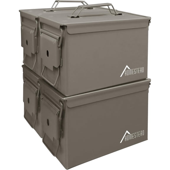 HOMESTEAD 50 Cal Metal Ammo Can – 4 Pack M2A1 Military Steel Ammo Storage Box, Airtight and Water-Resistant Ammunition, Dark Brown Color