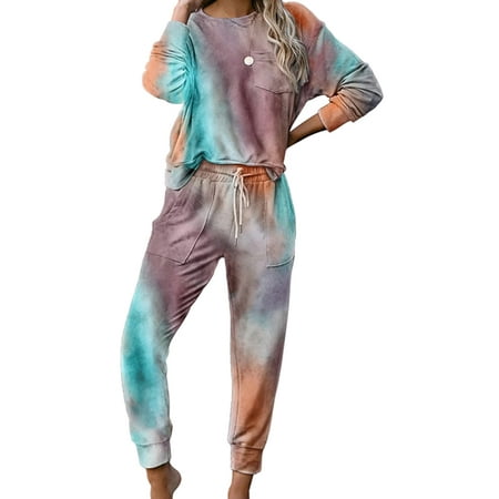 

Eyicmarn Women s 2 Piece Tie Dye Loungewear Set Sweatshirt and Jogger Sweatsuit Pajamas Nightwear