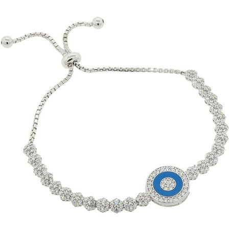 Pori Jewelers CZ Sterling Silver Circle Friendship Bolo Adjustable Bracelet