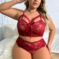 thumbnail image 4 of Levmjia Womens Lace Lingerie Set Plus Size Bow Wireless Solid Color Adjustable Spaghetti Strap V Neck Bra And High Waist Panty Suit Honeymoon Bedroom, 4 of 7