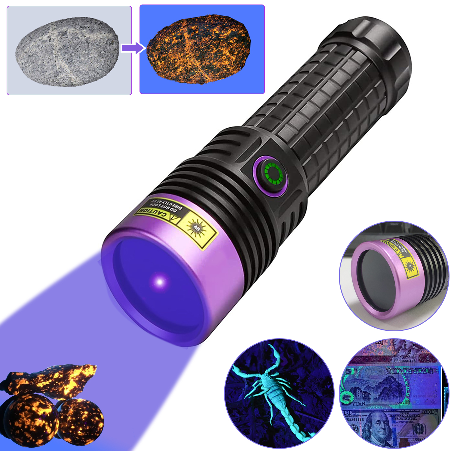 Vastfire 365nm Black Light UV Flashlight ultra Pure Ultraviolet 20W