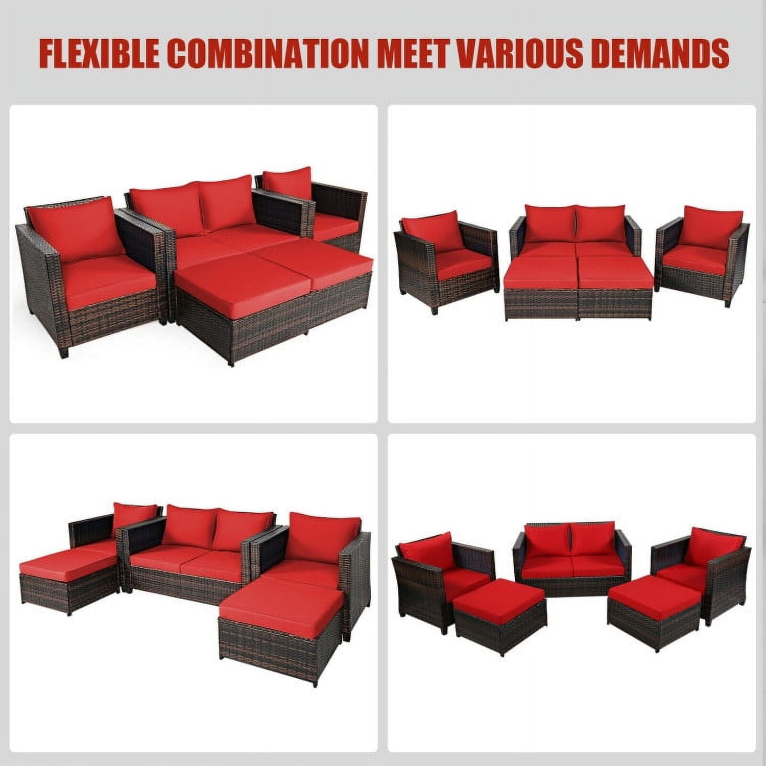 Aimee Lii 5 Pieces Patio Cushioned Rattan Furniture Set, Rattan Outdoor Furniture, Red
