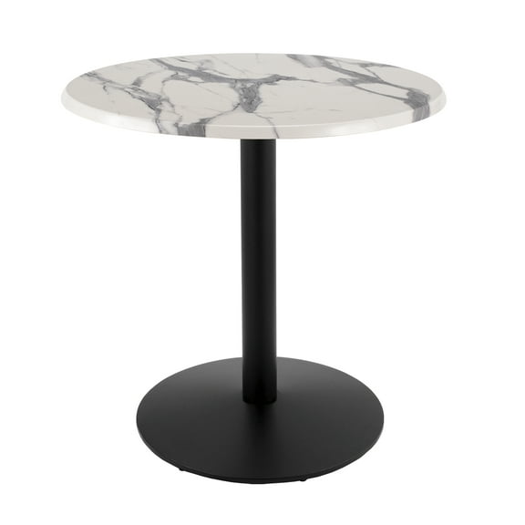 Indoor/Outdoor 36" Tall OD214 Black Table Base with 22" Diameter Foot and 30" Diameter Indoor/Outdoor White Marble Top by the Holland Bar Stool Co.