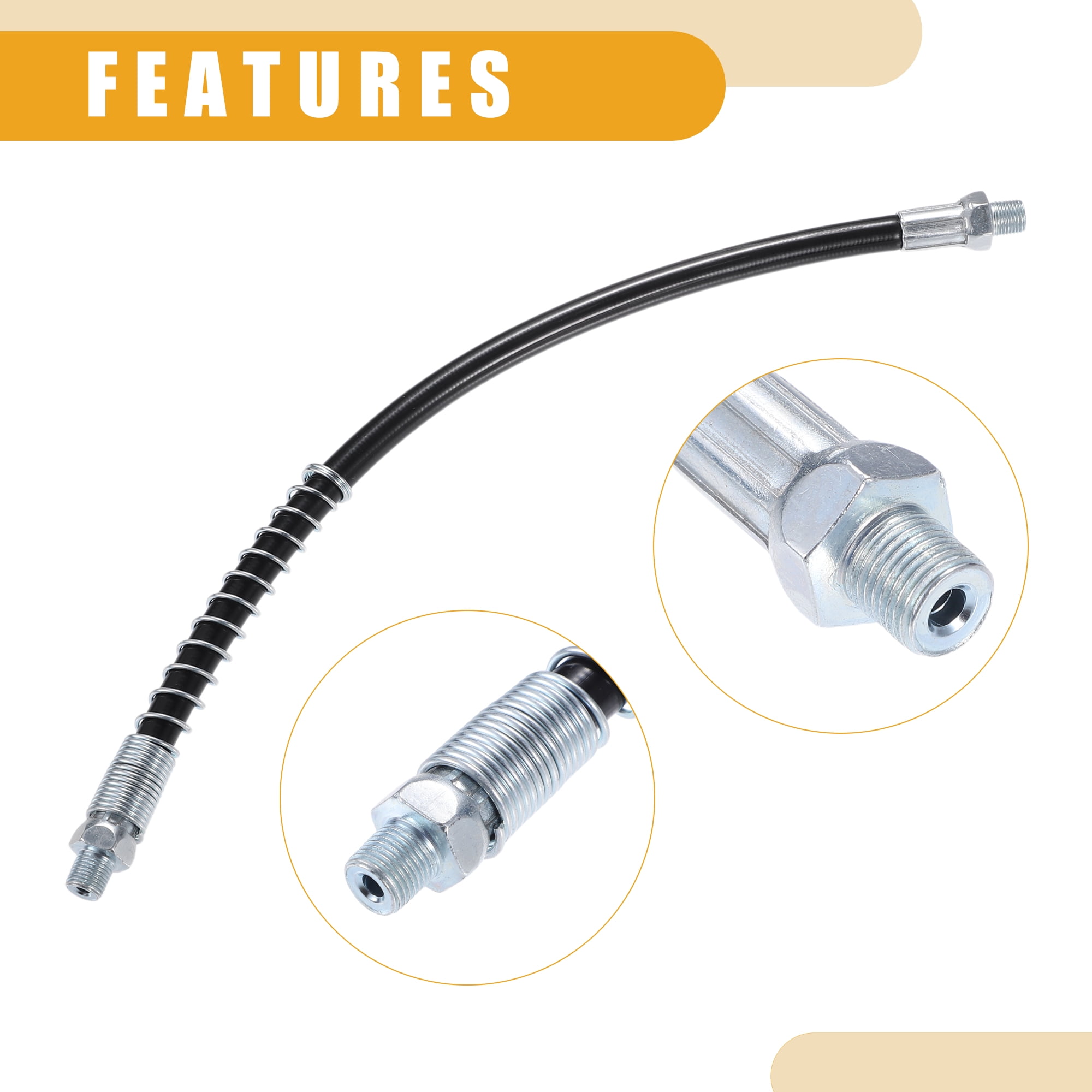 Car Grease Gun Hose - 12 Inch Flexible Spring Extension Hose, 1/8 NPT Thread, Quick Release For Manual/Automotive Use