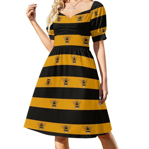 Vestido de manga corta con estampado de abejorro para mujer, vestido de verano con falda para mujer