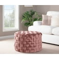 thumbnail image 5 of Round Pouf Foot Stool Ottoman, Modern Velvet Foot Rest for Couch, Upholstered Braided Ottoman for Living Room, Bedroom, Pink, 5 of 6