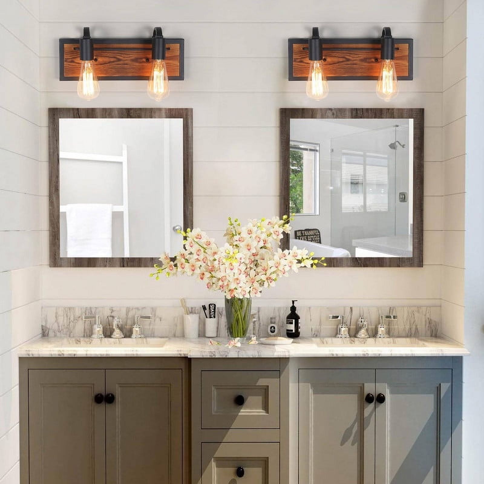 LNC 2-Light Black and Brown Farmhouse Bathroom Vanity Light,14.2"L x 4.3"D x 5.9"H