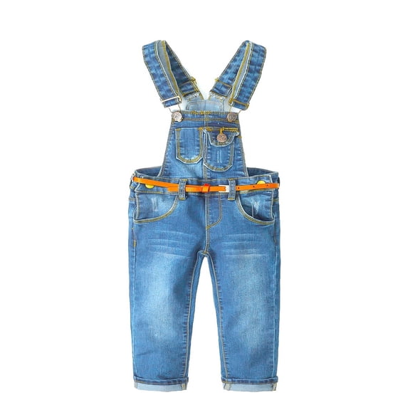 KIDSCOOL SPACE Little Girl Boy Fashionalble Jean Overalls,Toddler Ripped Denim Cute Slim Pants,Light Blue,4-5 Years