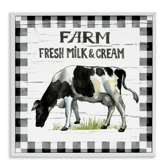 Stupell Industries Spring Cow with Border Animals Painting White Framed Art Print Wall Art, 24 x 24