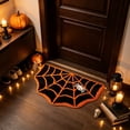 thumbnail image 4 of Linnome Halloween Web Floor Mat, Dirt Absorbent Crystal Velvet Bathroom Rug, Non-Slip Indoor Entrance Decoration Door Mat for Home Kitchen Bedroom-Purple and Orange Spooky Spiderweb Decor, 4 of 6