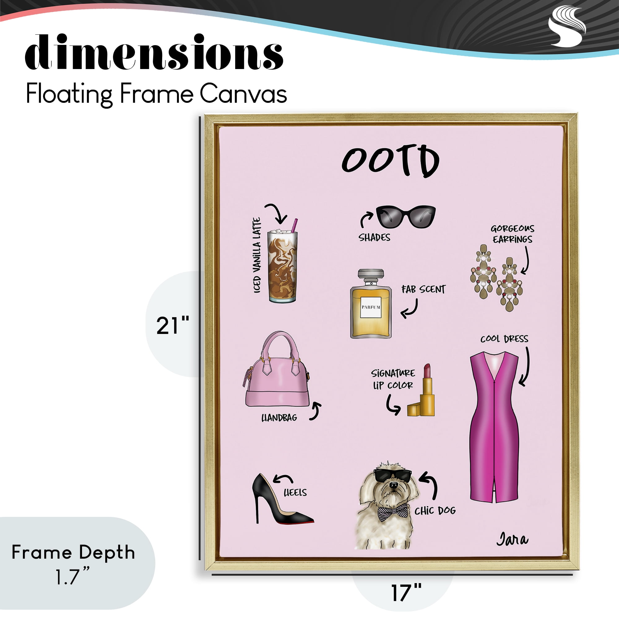 Stupell Industries Feminine Glam Outfit of the Day Gold Framed Floater Canvas Wall Art, design by Tara Boone