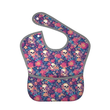 

Bingfone Mess-Proof Baby Bib - Waterproof Bib for Baby Boy or Girl with Food Catcher Pocket Unisex-Skull colorful flower daisy