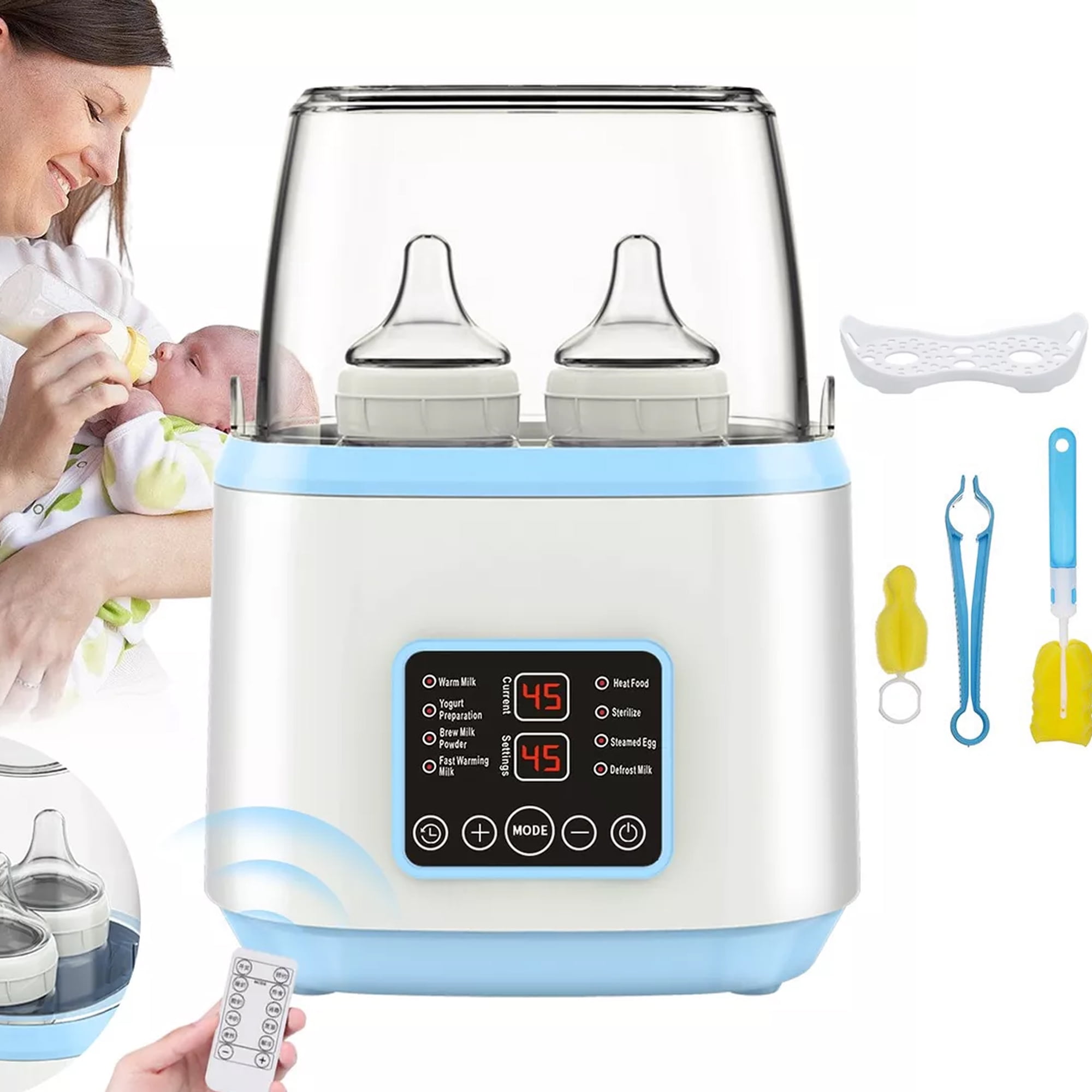 Baby Bottle Warmer, Baby Bottle Warmer and Sterilizer with Timer, 8-in-1 Fast Milk Warmer for Baby Breastmilk, Temperature Adjustment & 24H Constant Heat & Thaw, Baby Food Heater, up to 4 Bottles