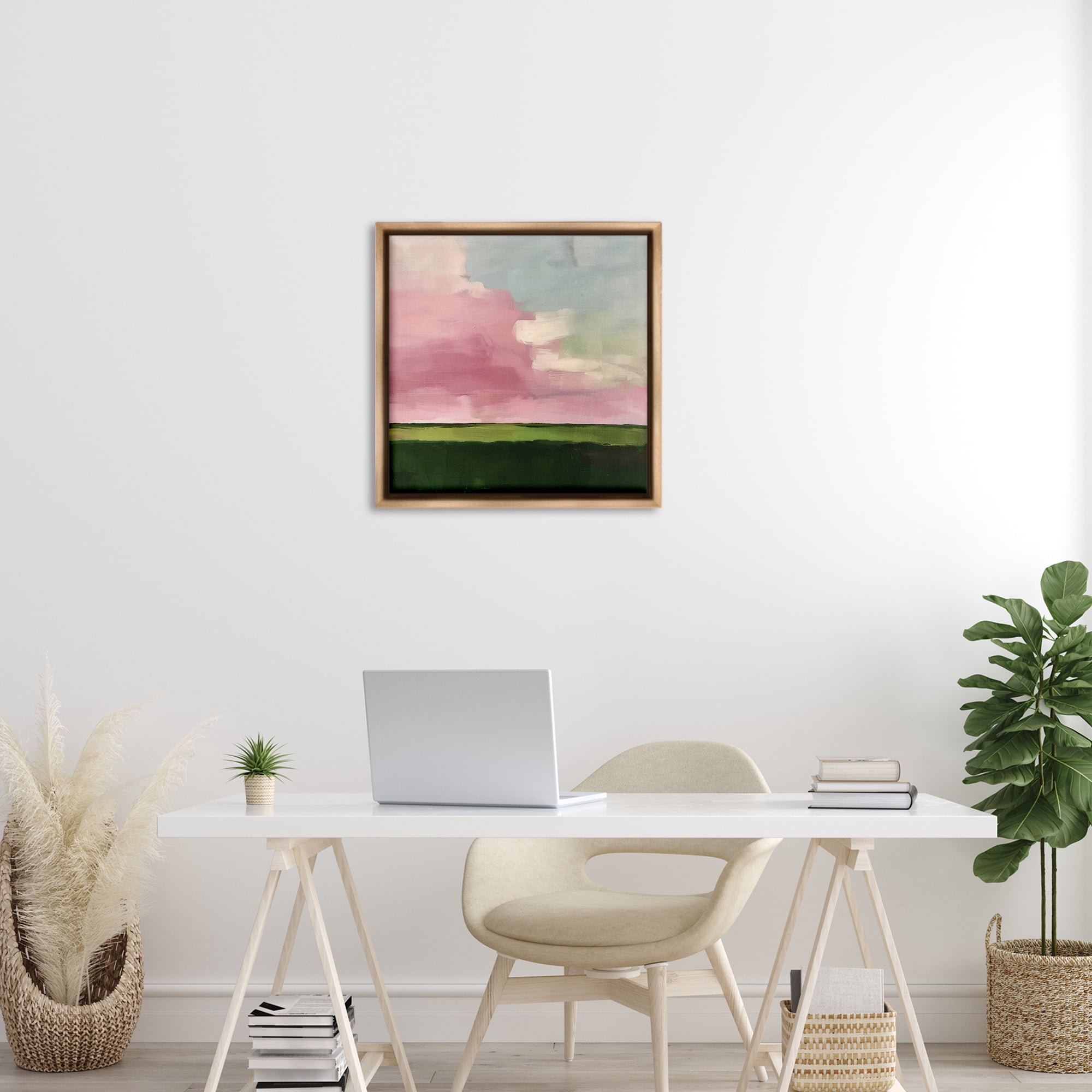 Stupell Industries Pink Clouds Sunrise Landscape & Nature Painting Brown Floater Framed Canvas Art Print Wall Art, 25 x 25