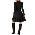 thumbnail image 3 of VESTIDO DE SUÉTER INSPIRADOR CHIC para Mujer, Cuello Redondo, Manga Larga Abullonada, Con Bolsillos Laterales, Vestidos de Color Sólido, Talla M, Negro, 3 of 6