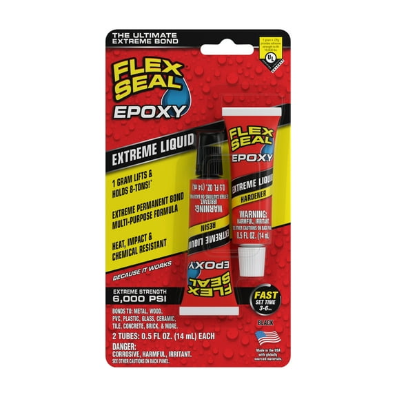 Flex Seal Epoxy, Extreme Liquid, Multi-Purpose, Durable, Permanent, Watertight, Long-Lasting Bond, for Automotive, Marine, Plumbing, Home, Black, 2 x 0.5 oz