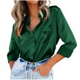 thumbnail image 2 of Utoimkio Satin Silk Office Work Blouses Tops for Women Button Down Shirts Long Sleeve Dress Shirts Solid Color Tunic Tops for Women with Pockets, 2 of 9