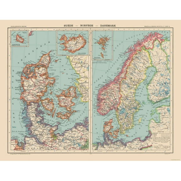 Historic Map - Sweden Norway Denmark - Schrader 1908 - Vintage Wall Art