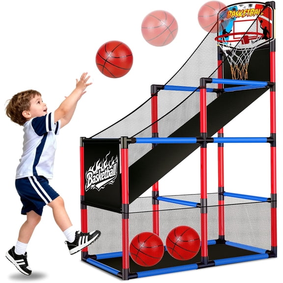 Basketball Hoop Game Set with 3 Balls for Kids Age 3 to 12 Indoor Outdoor Sports Play - Easy Set Up - Air Pump Included - Carnival Birthday Party Games Yard Toys for 3 4 5 Year Old Boys Gifts