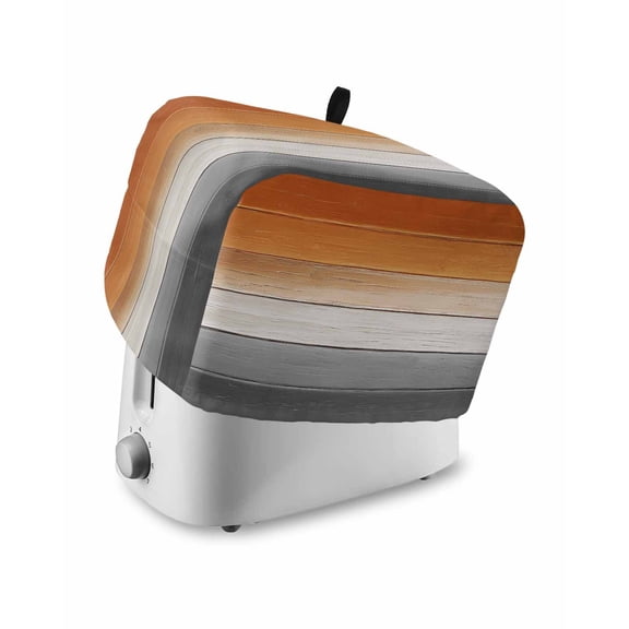 Orange Gray Toaster Cover 4 Slice, Large Kitchen Appliance Covers, Farmhouse Retro Gradient Wooden Grain Toaster Oven Cover with Loop, Bread Machine Cover Polyester Dust Cover Protection