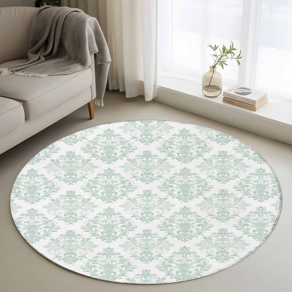 Teal Floral Boho Round Area Rug 4 FT, Non Slip Indoor Outdoor Rug, Vintage Ethnic Tribe Abstract Art Washable Soft Circular Carpet Non-Shedding Floor Mat for Coffee Table Nursery Foyer Balcony