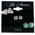 thumbnail image 2 of Mi Amore Earring Set Heart Flower Stud-Earrings Black & Green, 2 of 4