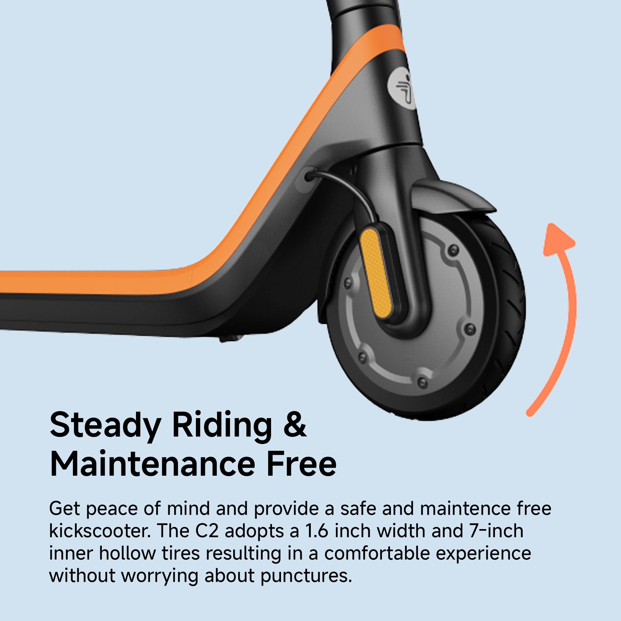 Segway C2 Kids Electric Scooter, 9.9 mph Max Speed, 6.8 Miles Max Range, Ages 6+, Orange