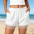 thumbnail image 4 of Gyujnb Women Beach Shorts Elastic Waist Tassel Lace Fringe Hem Casual Summer Shorts with Pockets,White, 4 of 6