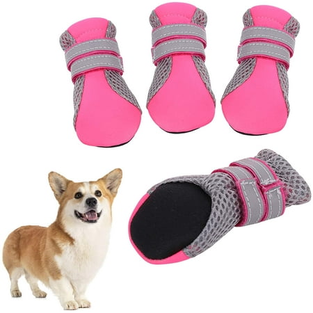 

Dog Boots for Hot Pavement Summer Breathable Soft Mesh Paw Protectors Puppy Small Dog Shoes with Adjustable Safe Reflective Strap and Rugged Anti-Slip Sole for Hiking Running