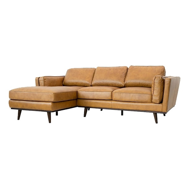 Allora Modern MidCentury Leather Cushion Back LeftFacing Sectional in