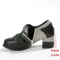 thumbnail image 3 of Leozcaa Bottines pour Femmes à Talon Bas Épais Confortables Bout Rond avec Sangle et Franges, 3 of 8