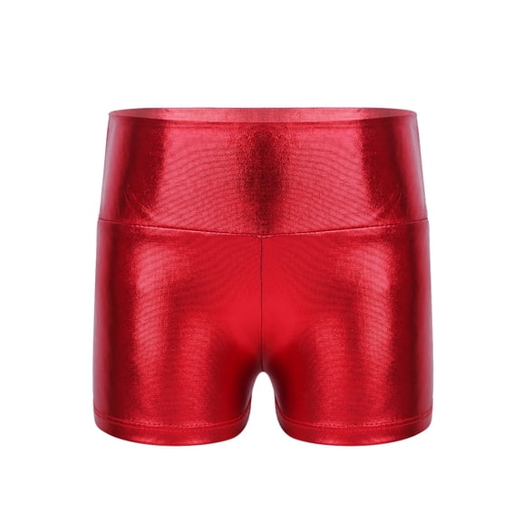 renvena Girls Shiny Metallic Basic Athletic Sports High Waist Hot Pants Gymnastic Workout Dance Size 4-16 Red 8