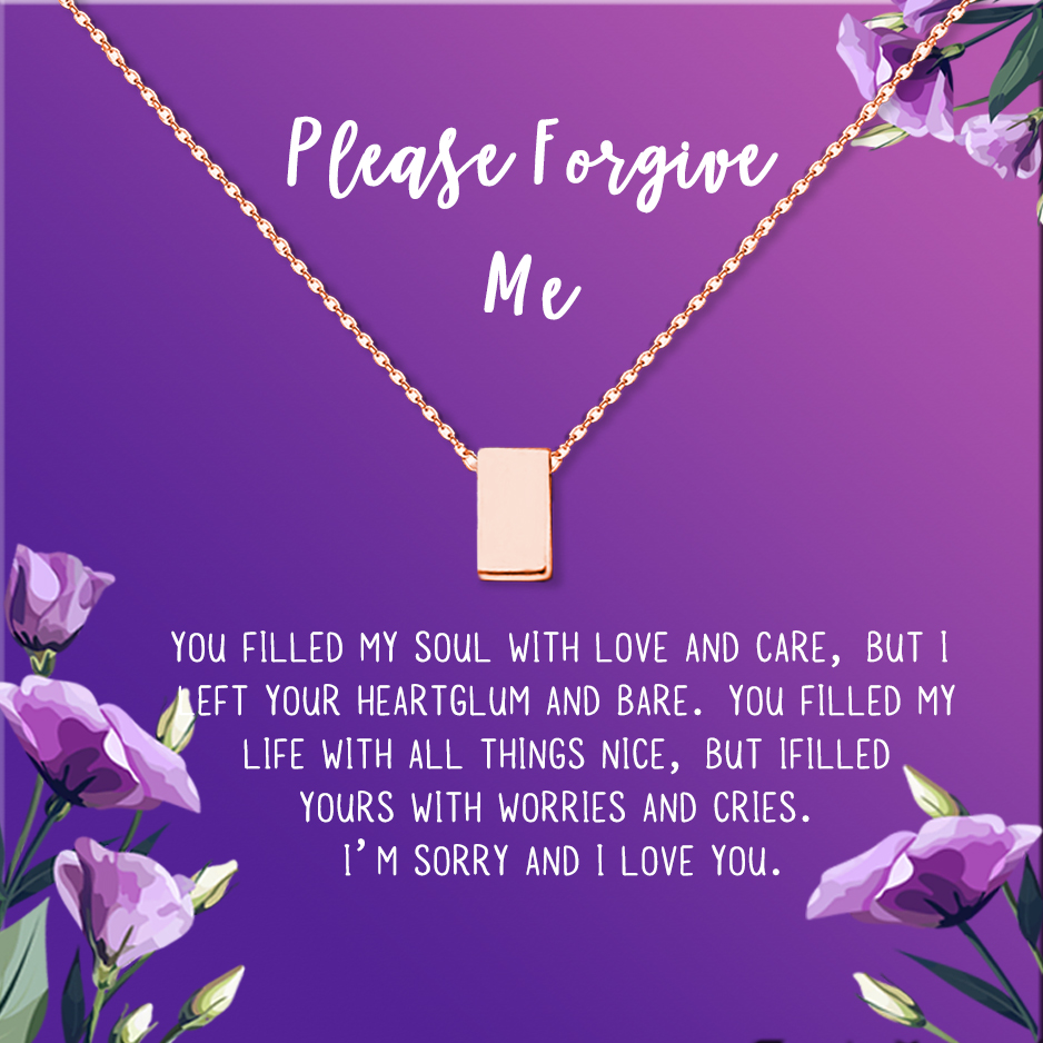 Anavia Forgiveness Gift for Girlfriend, Please Forgive Me Card Necklace, Apology Card, ask for forgiveness Necklace Jewelry Card Gift-[Rose Gold Cube, Royal Purple Gift Card]