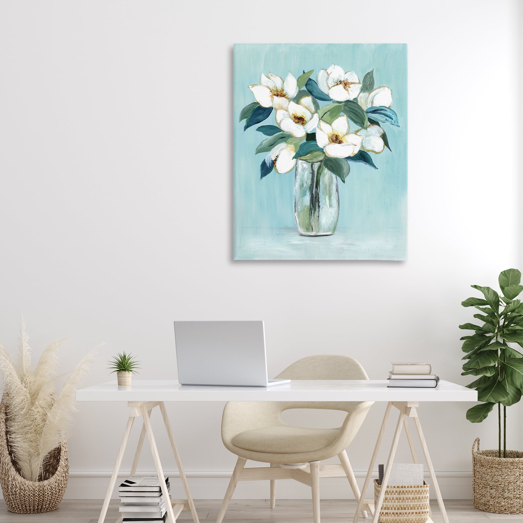 Stupell Industries Magnolia Blossoms on Blue Canvas Wall Art, design by Janet Tava