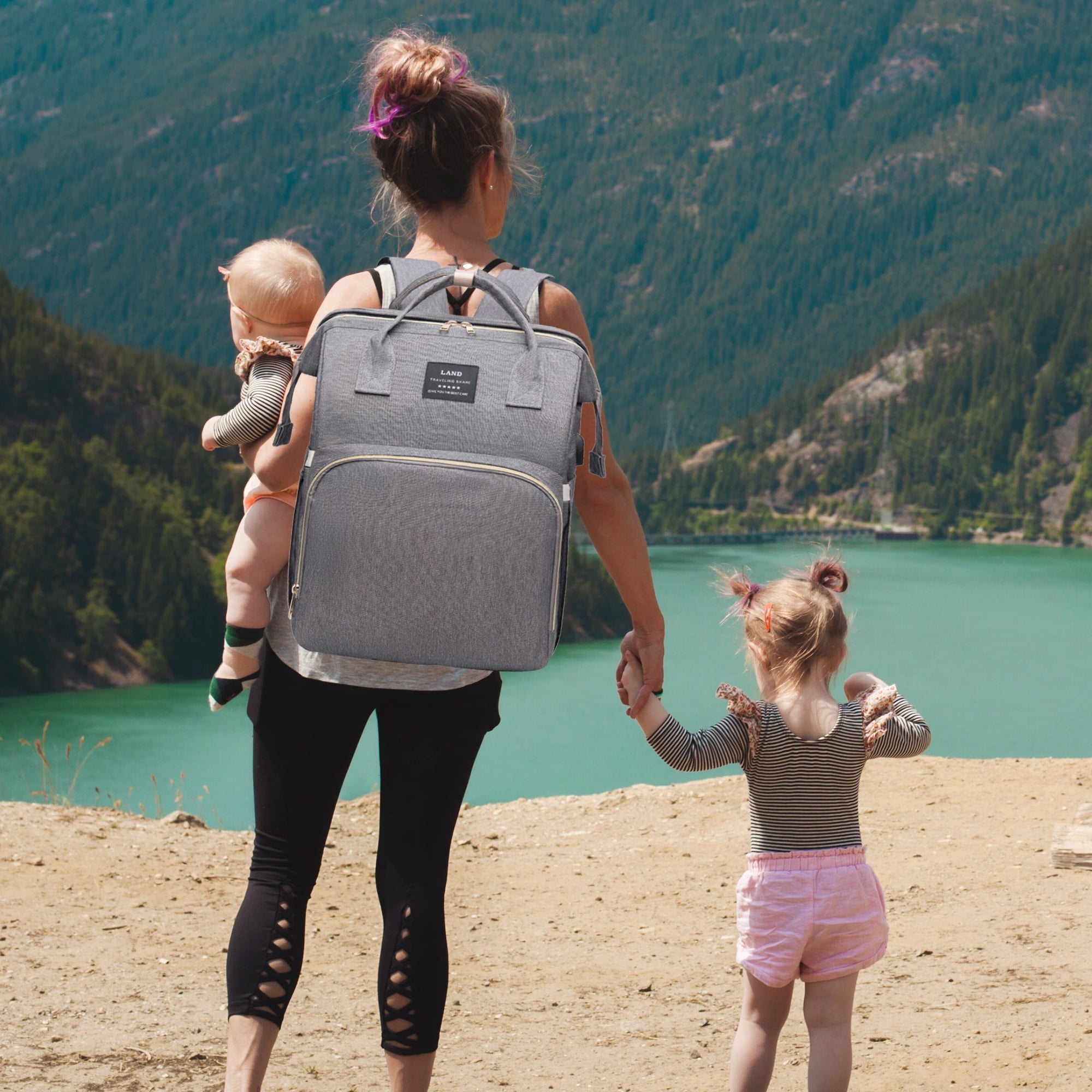 Bozvloh Large Baby Diaper Bag Backpack with USB Charging Port & Stroller Straps, Gray